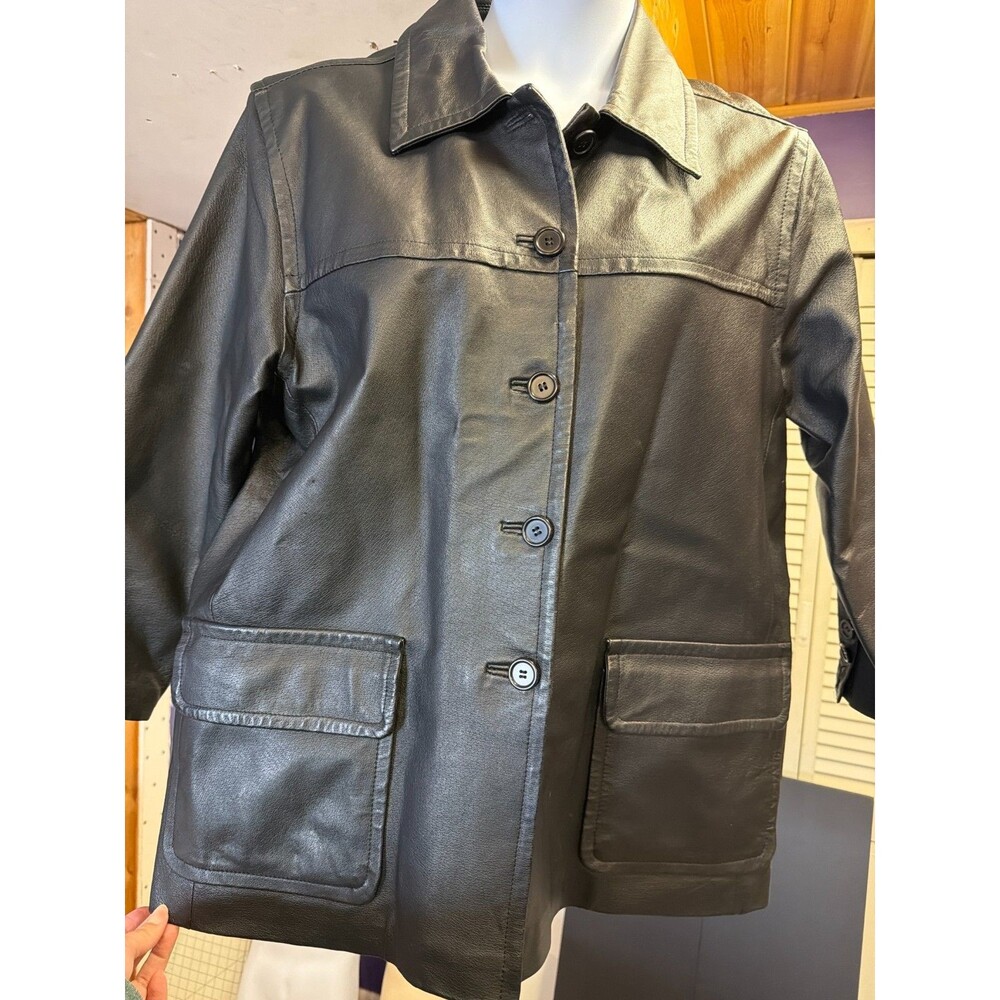 Women's 1X Petite Real Comfort Black‎ Leather Blazer Jacket Coat